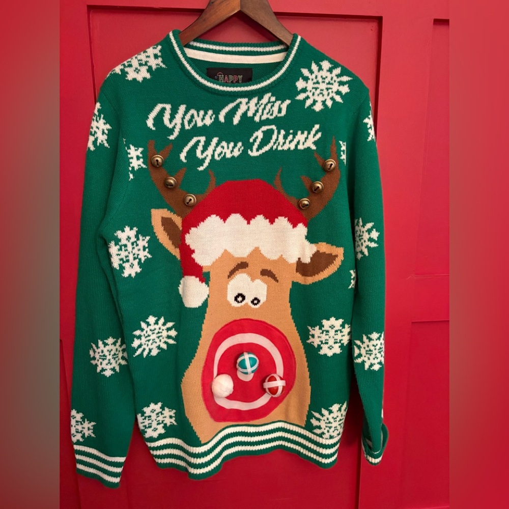 Urban Heritage Festive Green Reindeer Sweater